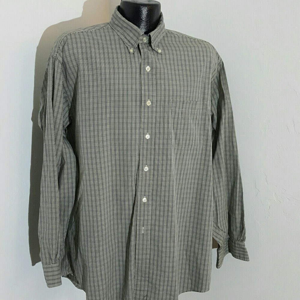 Brooks Brothers men shirts long sleeve button up green blue long sleeve size L